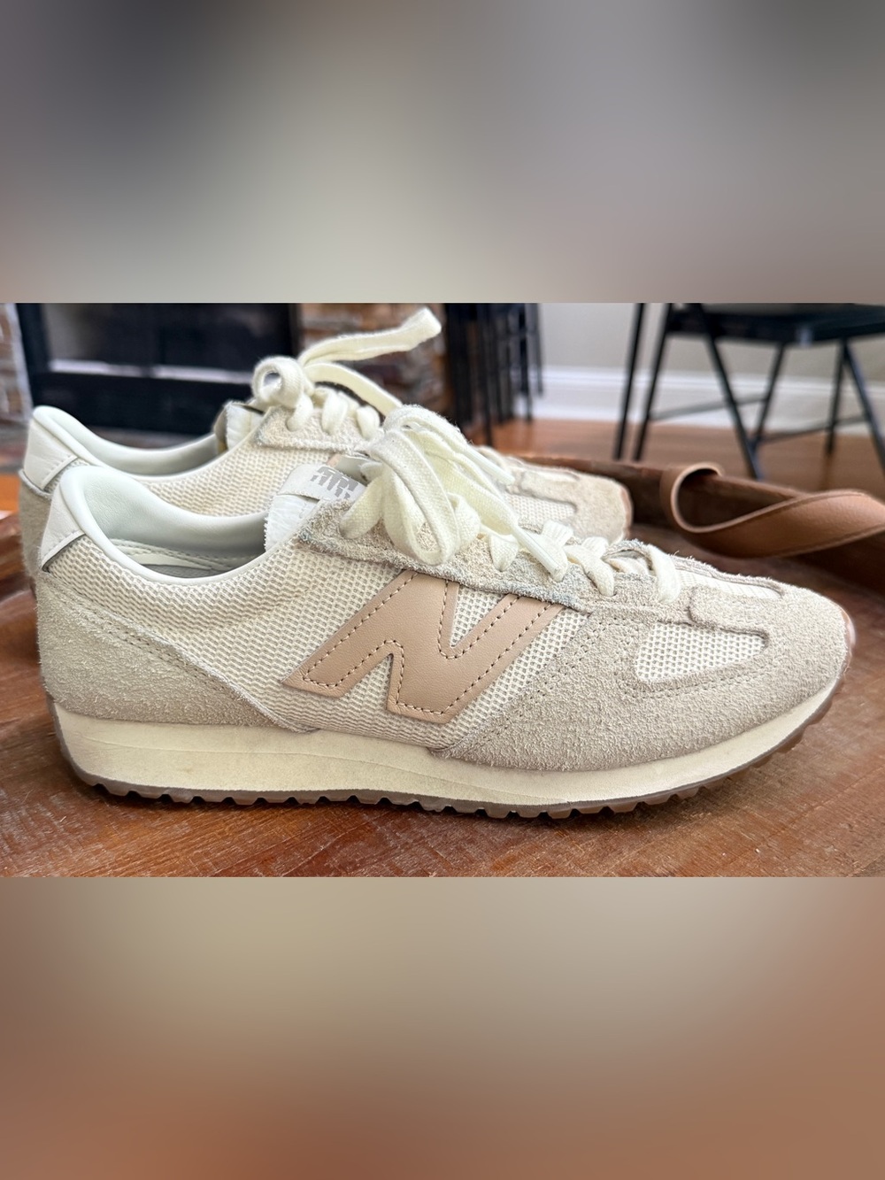 New Balance casual Cream and Tan Retro Runner Sneakers.